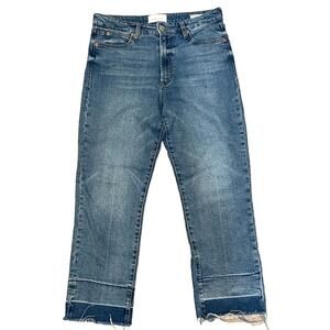 Dear John Frankie Straight Jeans 30 Super High Rise Raw Hem Crop Blue Stretch
